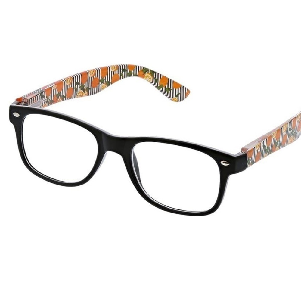 NWT Peepers Citrus Grove, Black/Oranges 2411100 Square Reading Glasses +2.00